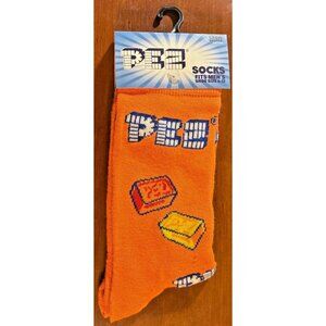 Mens PEZ Novelty Orange Crew Socks 6-12 97% Polyester 3% Spandex Food Fun NWT